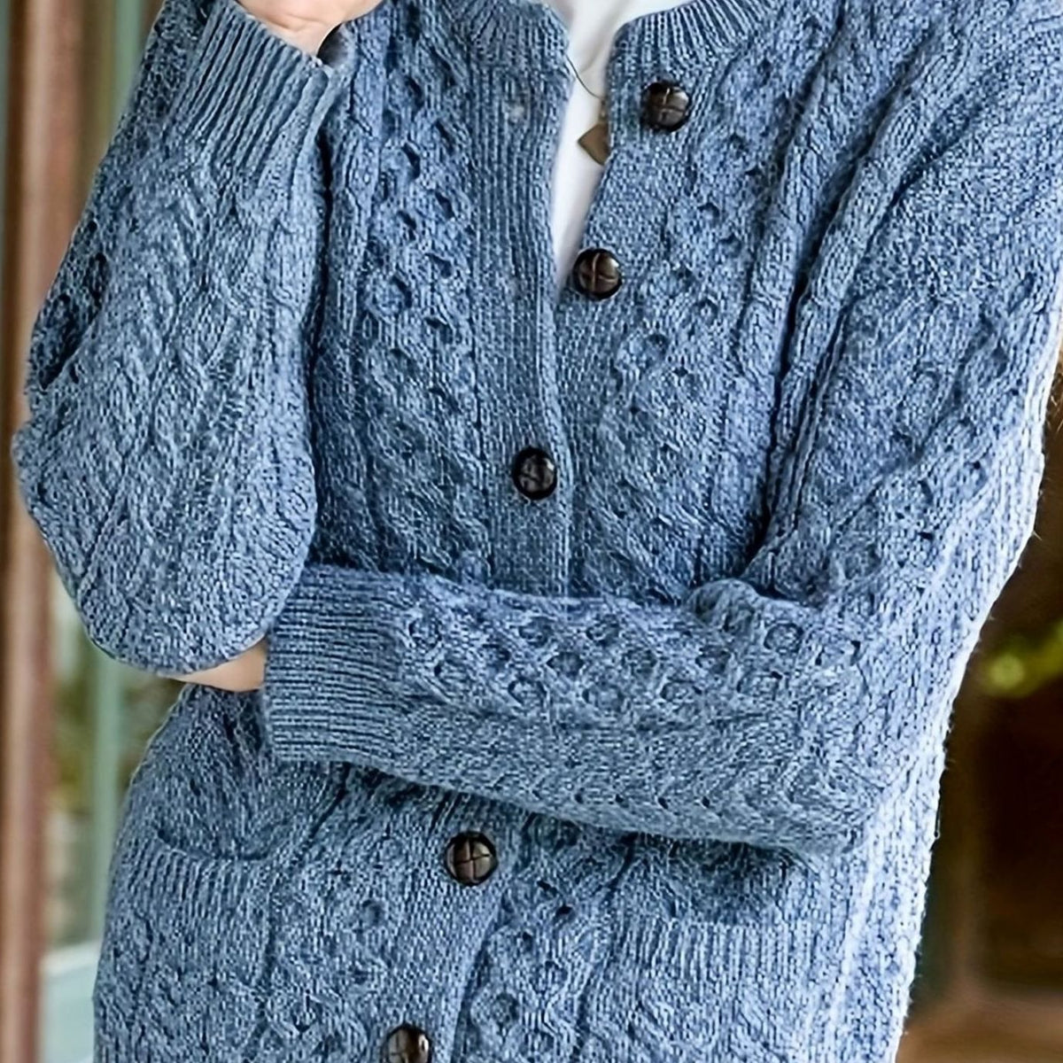 Women's Cable-Knit Button-Front Relaxed Cardigan Sweater