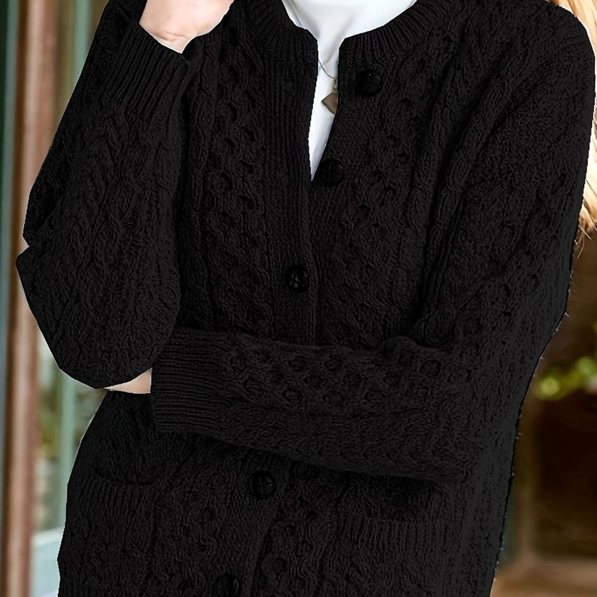 Women's Cable-Knit Button-Front Relaxed Cardigan Sweater