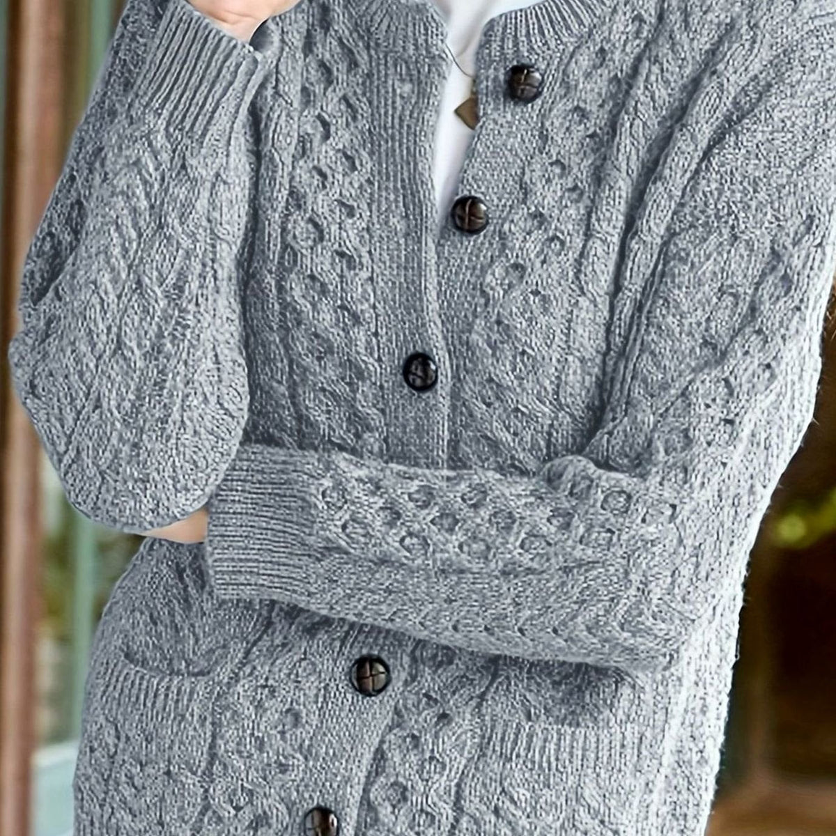 Women's Cable-Knit Button-Front Relaxed Cardigan Sweater