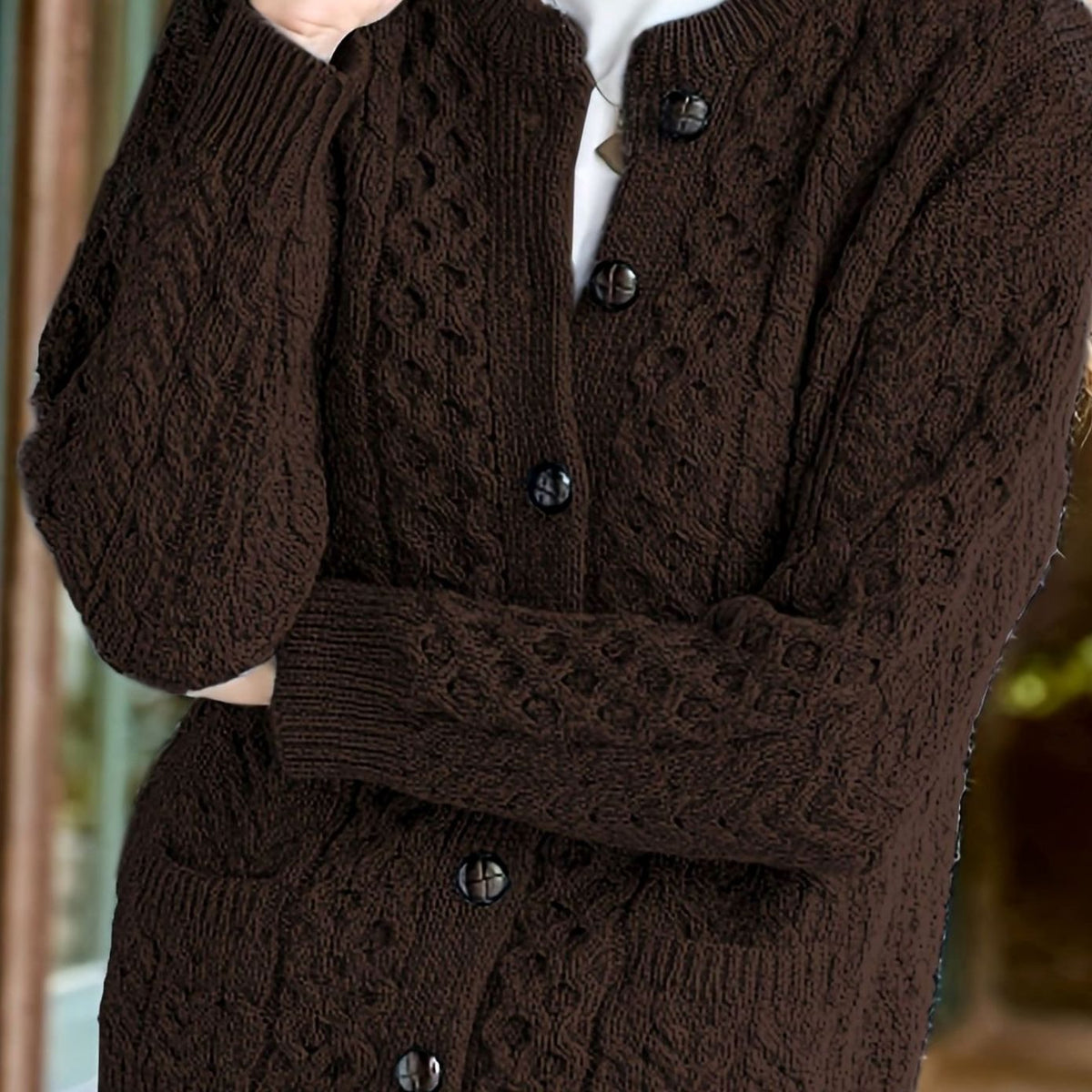 Women's Cable-Knit Button-Front Relaxed Cardigan Sweater