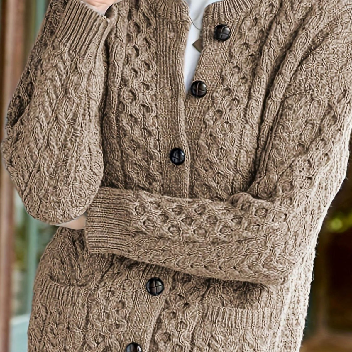 Women's Cable-Knit Button-Front Relaxed Cardigan Sweater