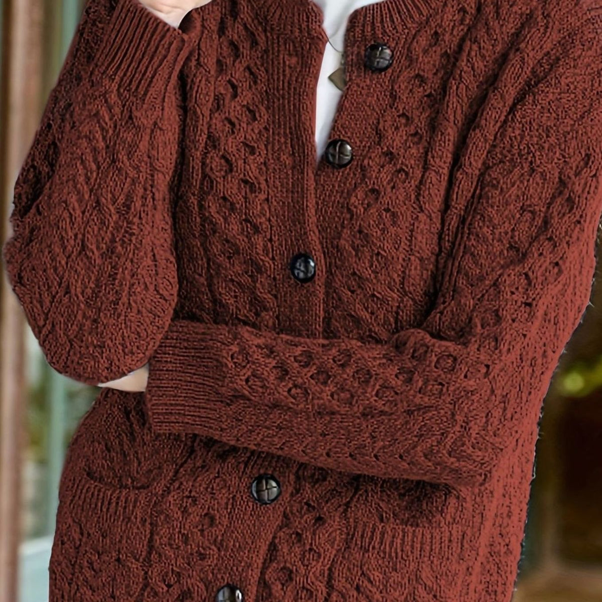 Women's Cable-Knit Button-Front Relaxed Cardigan Sweater