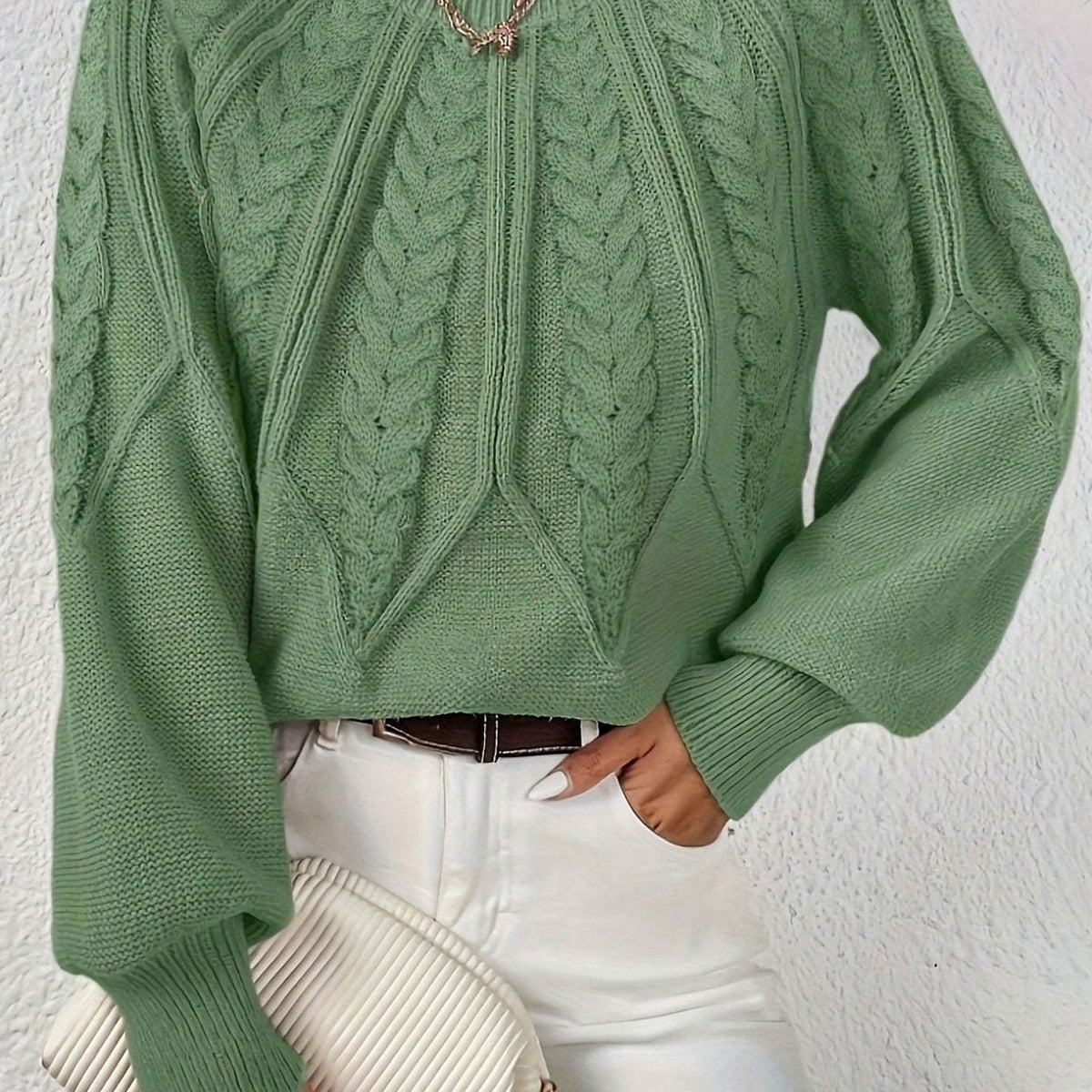 Women's Cable-Knit Raglan-Sleeve Round-Neck Sweater