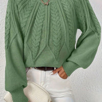 Women's Cable-Knit Raglan-Sleeve Round-Neck Sweater