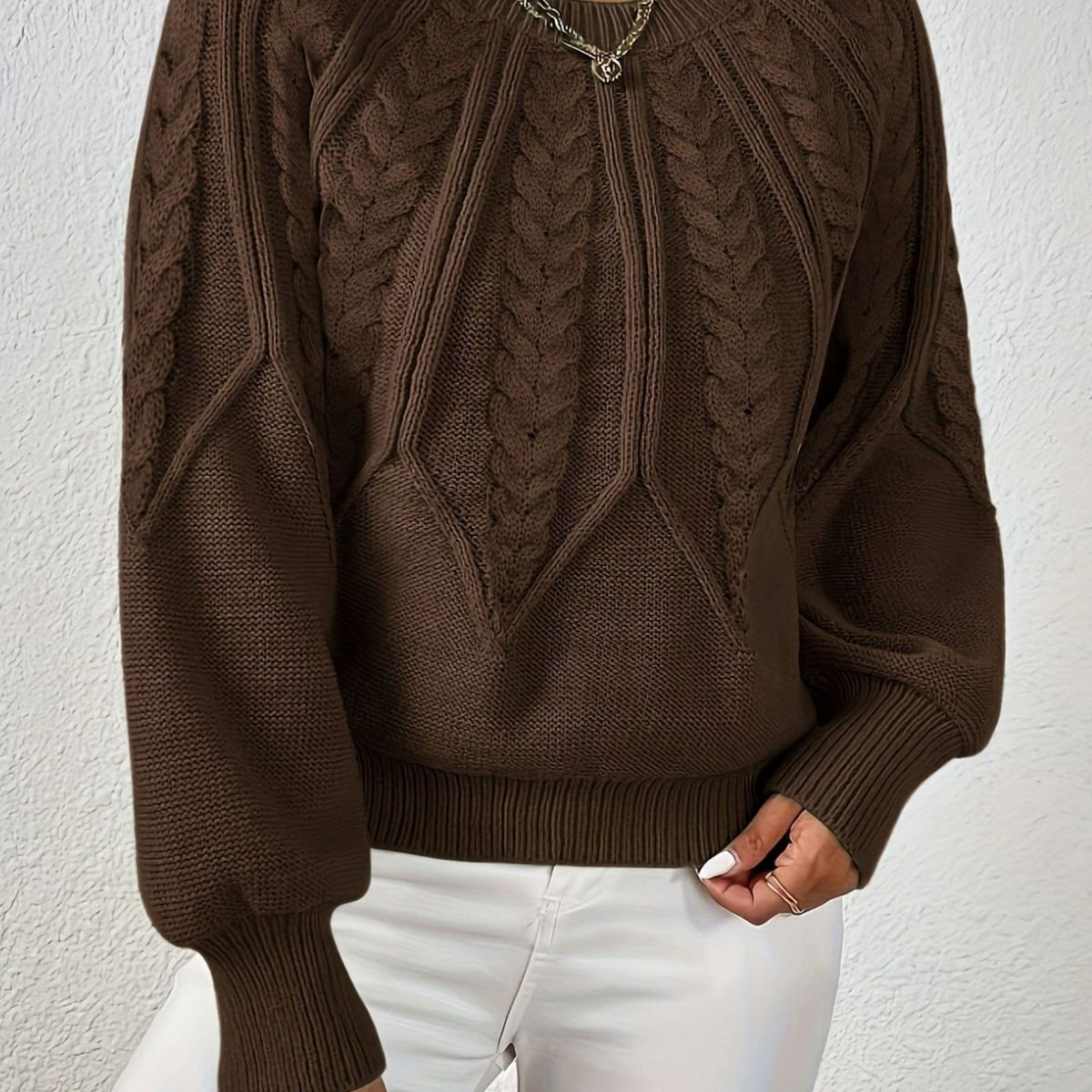 Women's Cable-Knit Raglan-Sleeve Round-Neck Sweater