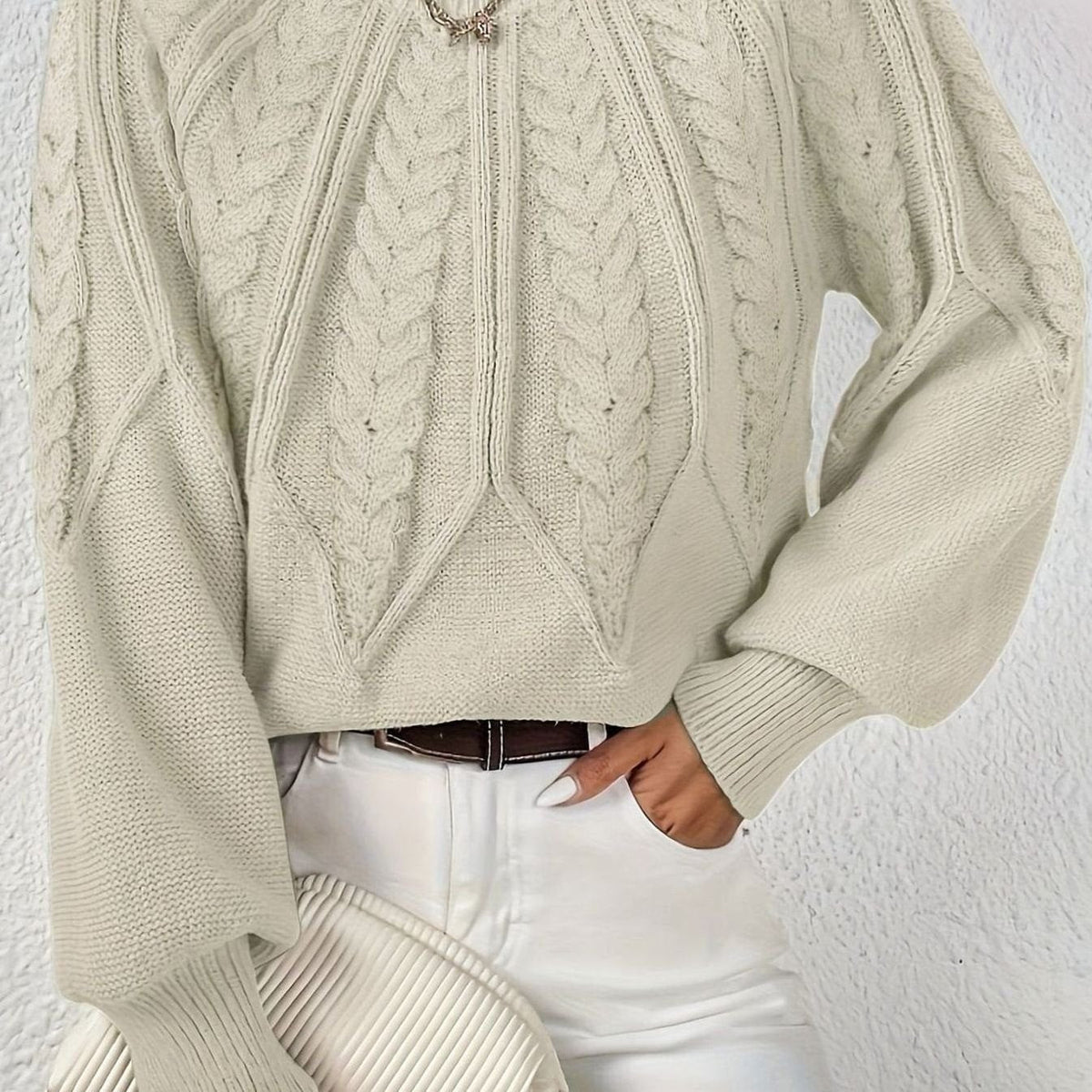 Women's Cable-Knit Raglan-Sleeve Round-Neck Sweater