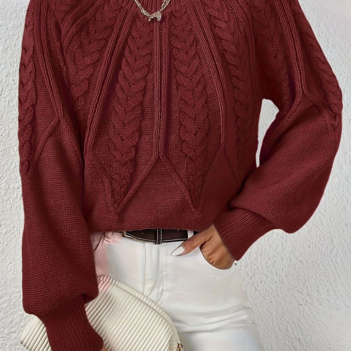 Women's Cable-Knit Raglan-Sleeve Round-Neck Sweater