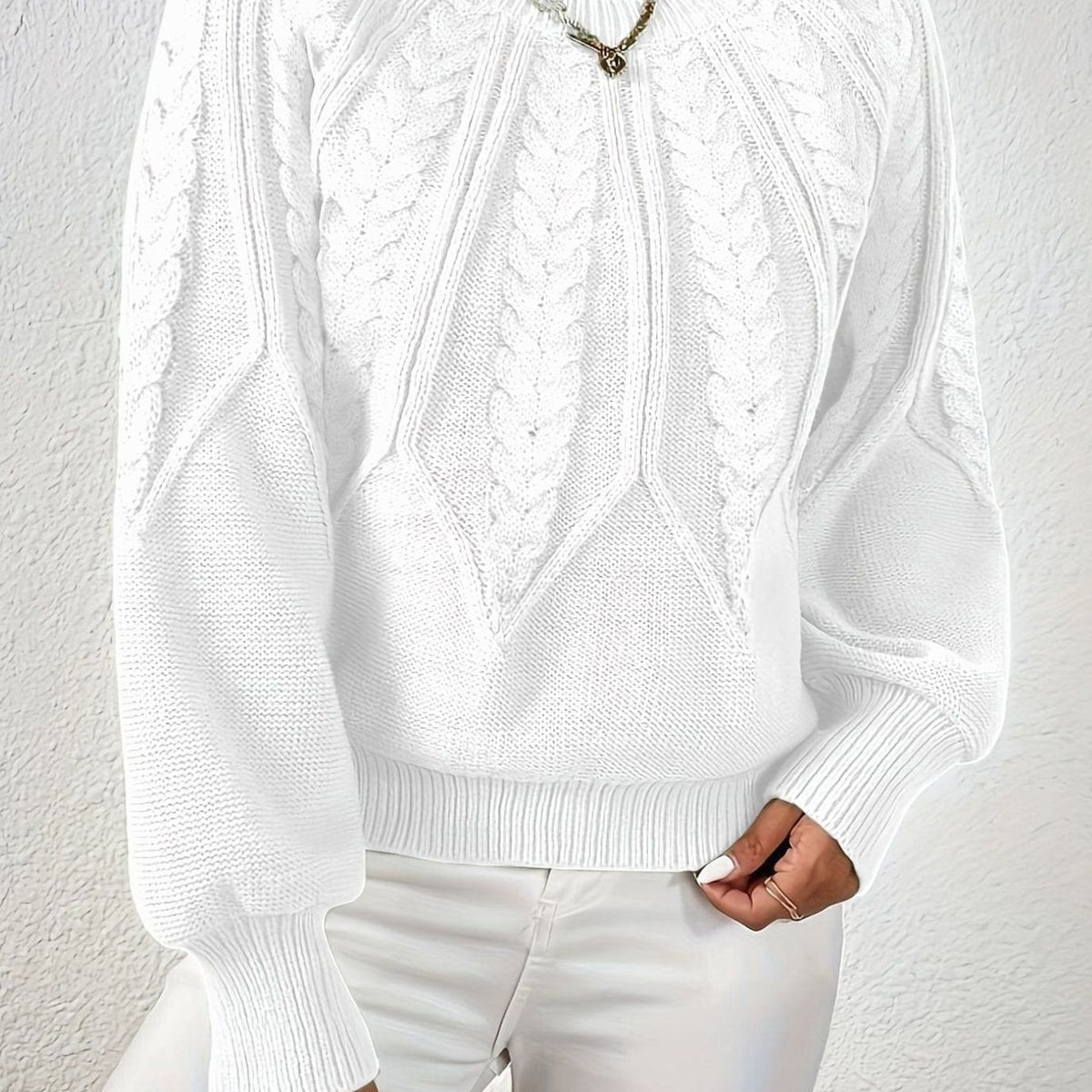 Women's Cable-Knit Raglan-Sleeve Round-Neck Sweater