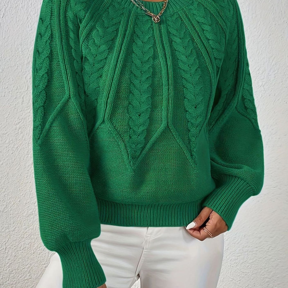 Women's Cable-Knit Raglan-Sleeve Round-Neck Sweater