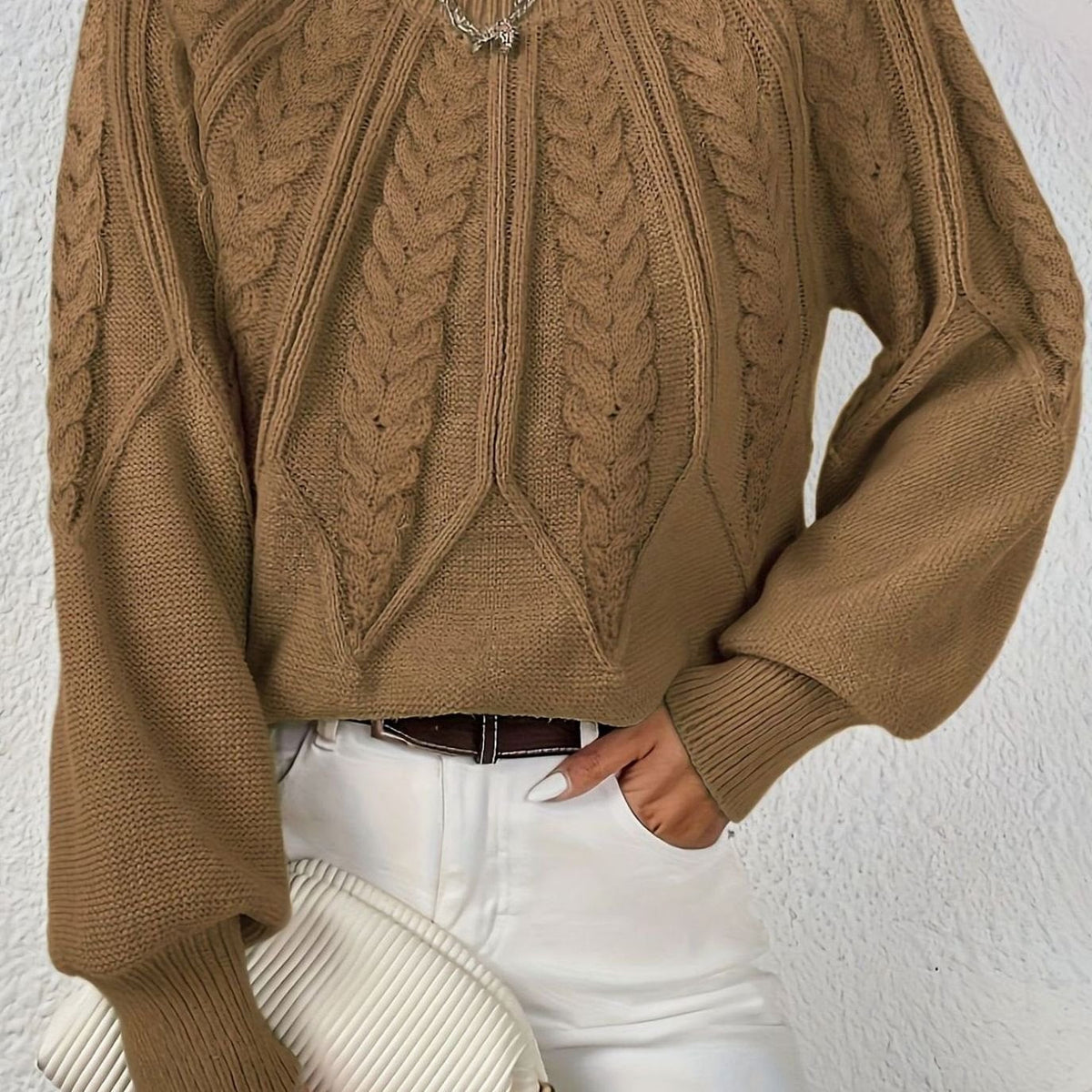 Women's Cable-Knit Raglan-Sleeve Round-Neck Sweater