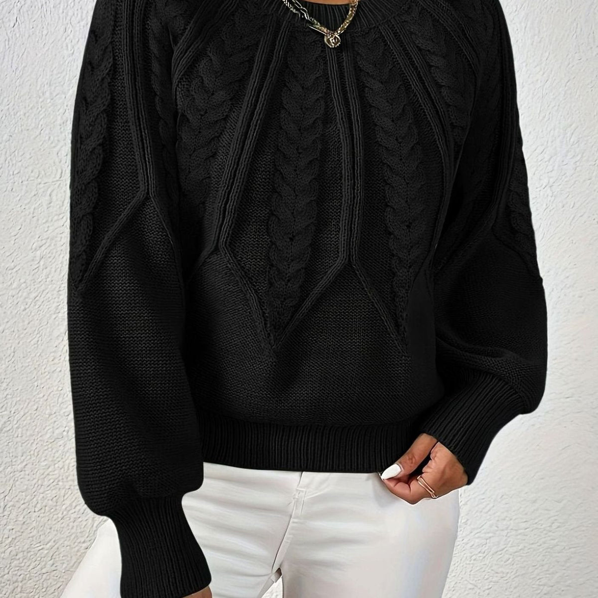 Women's Cable-Knit Raglan-Sleeve Round-Neck Sweater