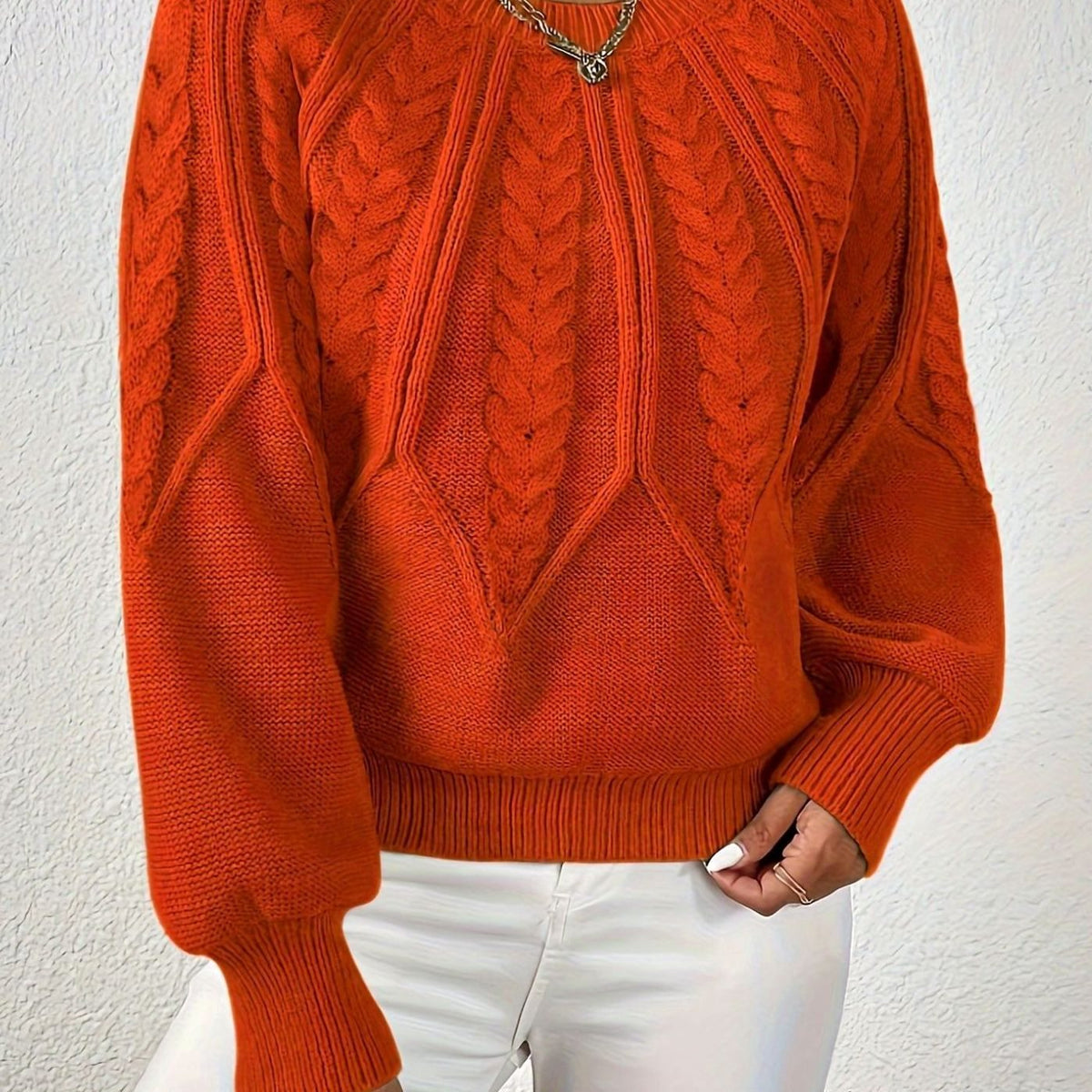Women's Cable-Knit Raglan-Sleeve Round-Neck Sweater