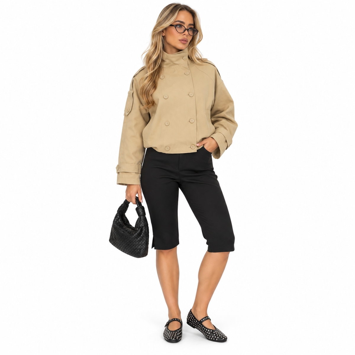 Women's Capri Pants | Spandex-Nylon Blend & High Waist | Knee-Length Stretch Pants with Side Slits for Casual & Evening Wear