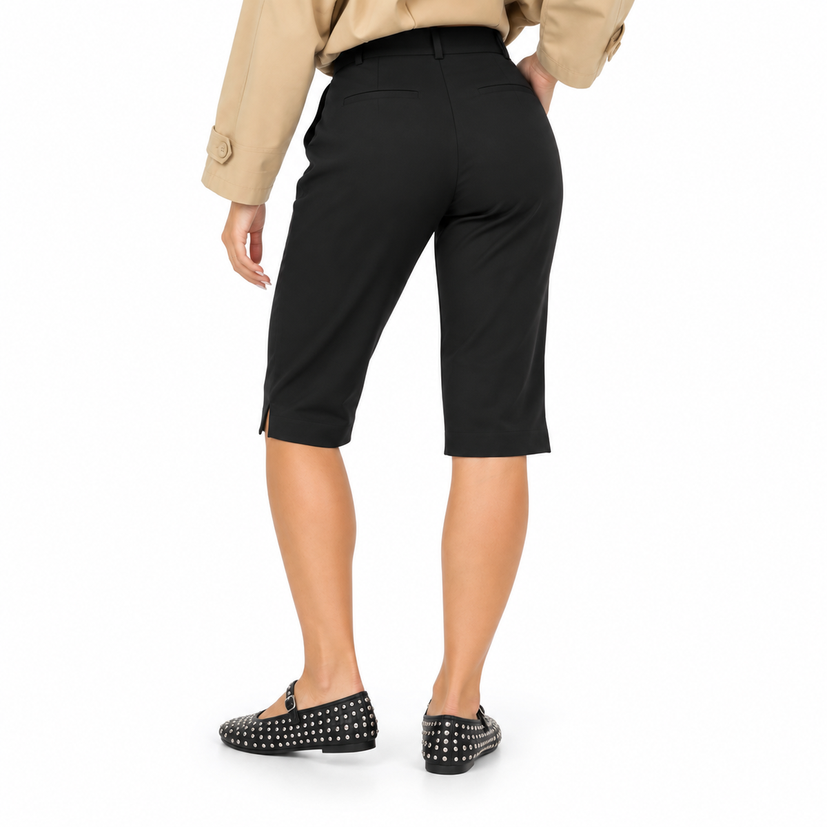 Women's Capri Pants | Spandex-Nylon Blend & High Waist | Knee-Length Stretch Pants with Side Slits for Casual & Evening Wear