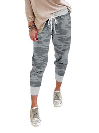 Women's Casual Camouflage Joggers with Drawstring and Ribbed Cuffs