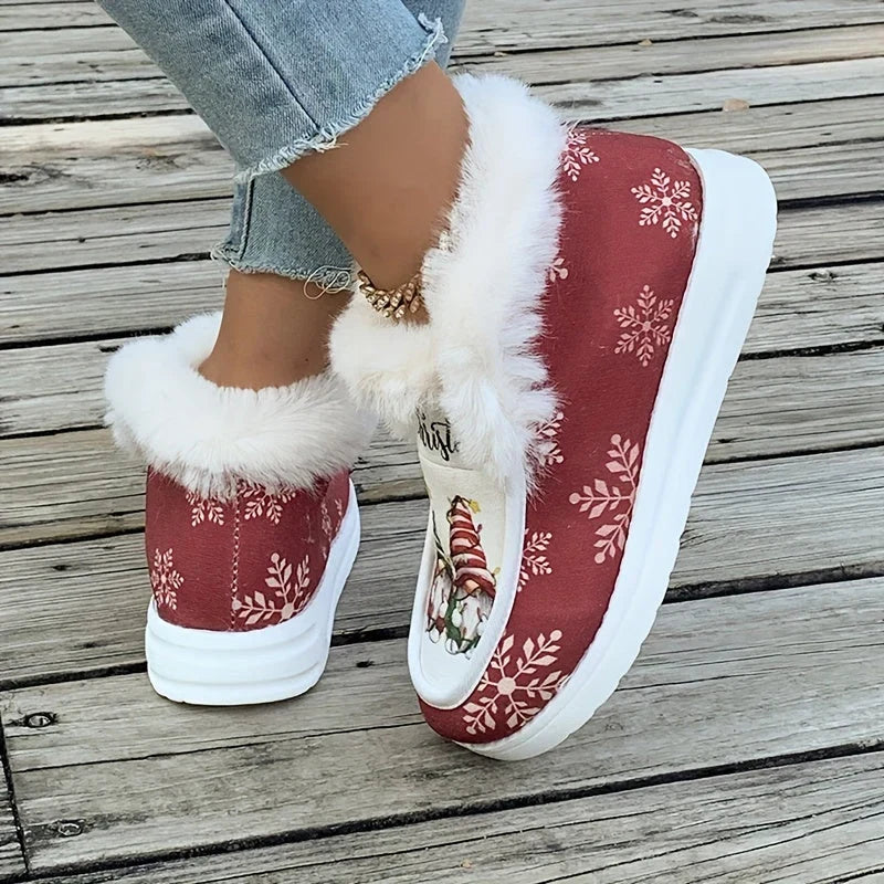 Women's Christmas Gnome Print Fuzzy-Lined Snow Boots