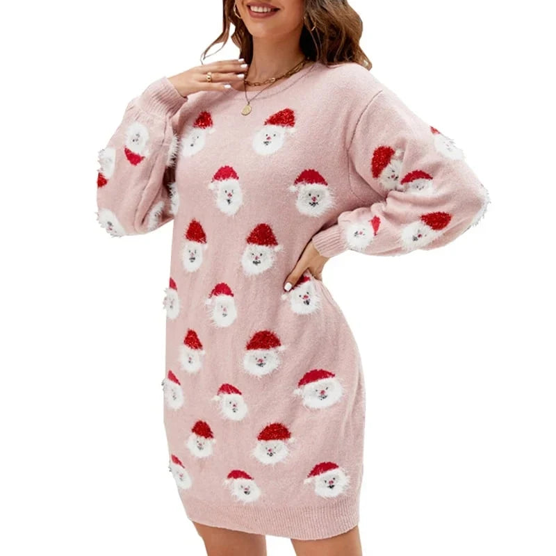 Women's Christmas Pattern Turtleneck Sweater – Chunky Knit Winter Dress
