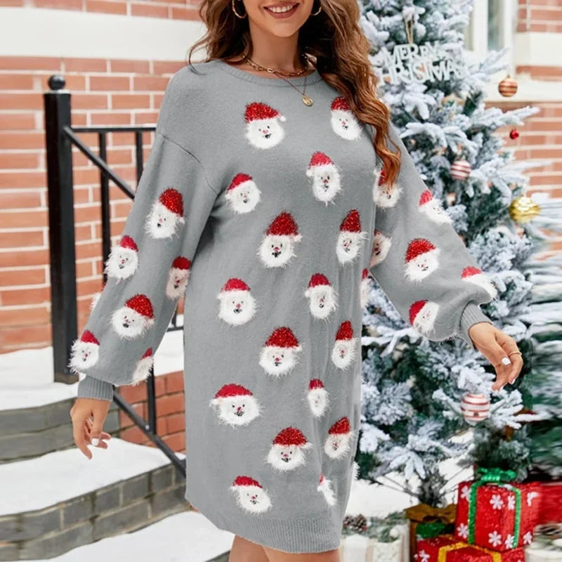 Women's Christmas Pattern Turtleneck Sweater – Chunky Knit Winter Dress