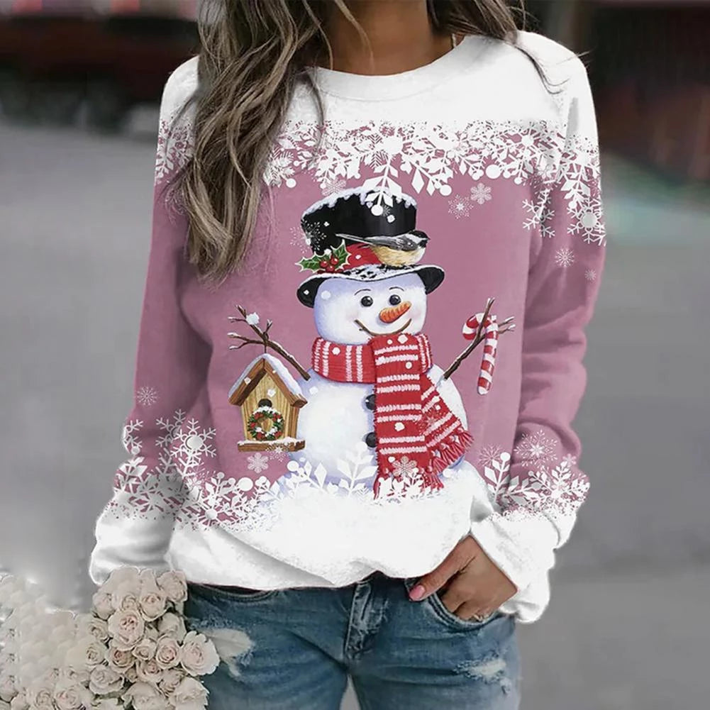 Women's Christmas Sweater with Festive Snowman Motif
