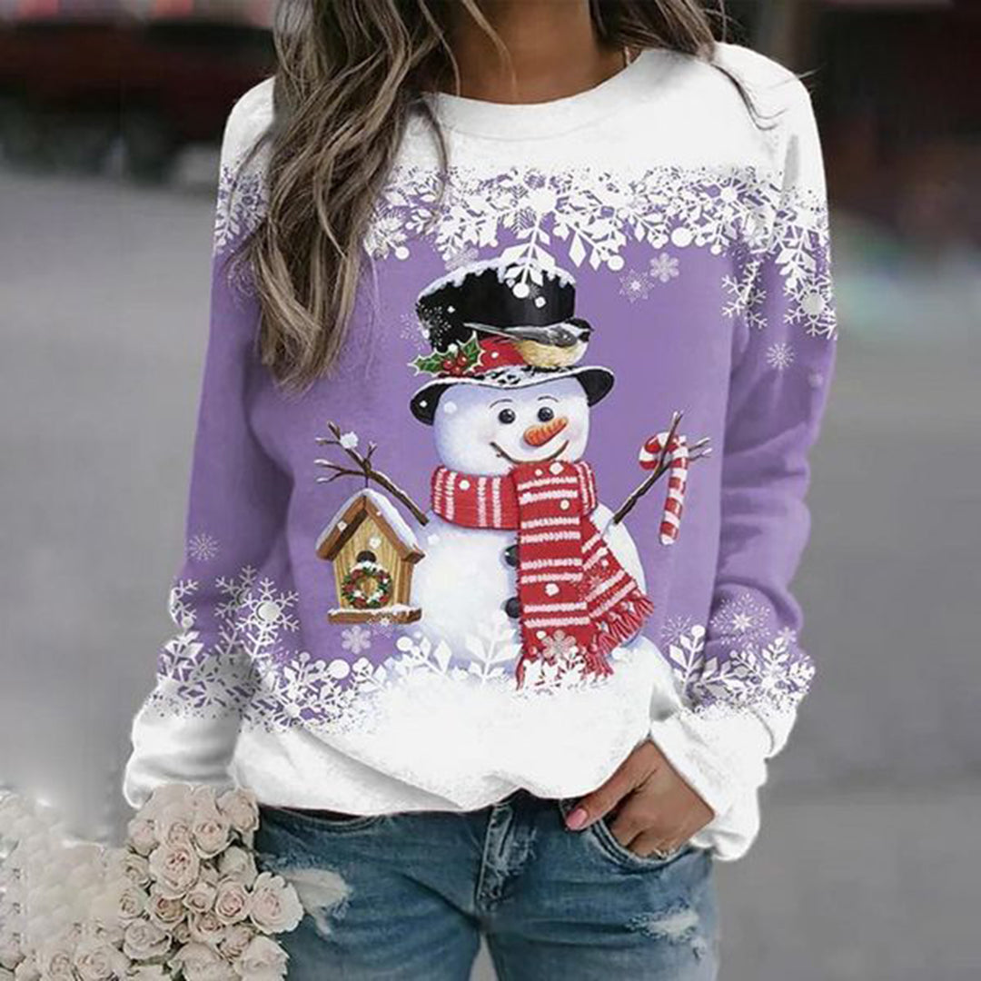 Women's Christmas Sweater with Festive Snowman Motif