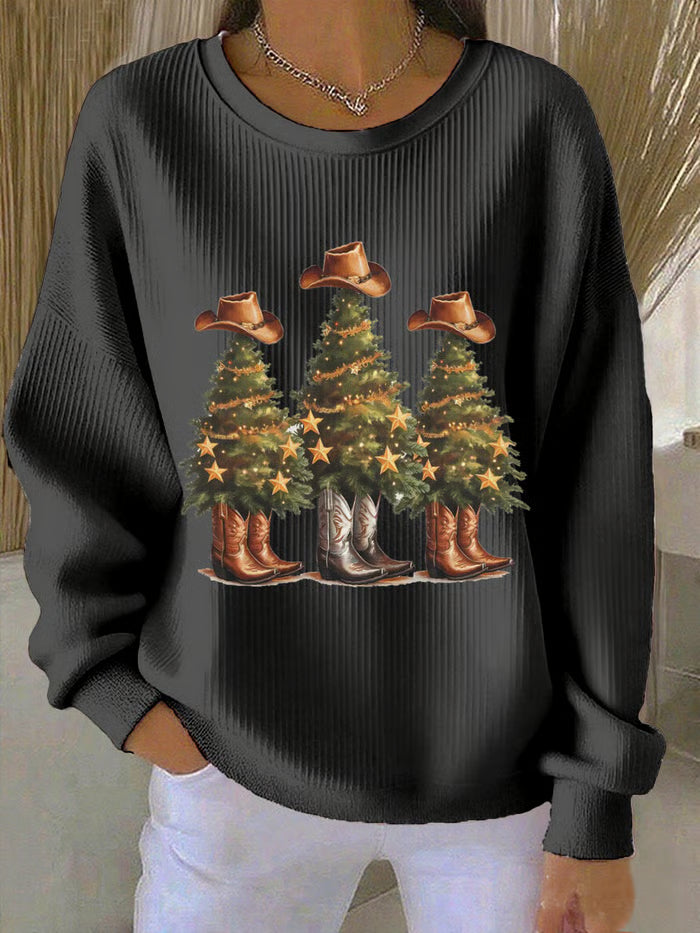 Women's Christmas Sweatshirt with Western Christmas Trees