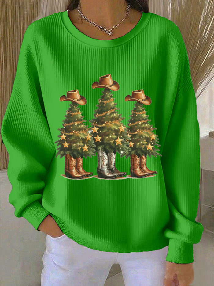 Women's Christmas Sweatshirt with Western Christmas Trees