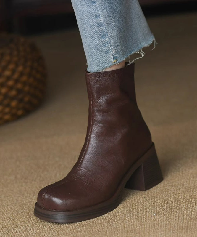 Women's Chunky Heel Zip Boots - Brown/Black