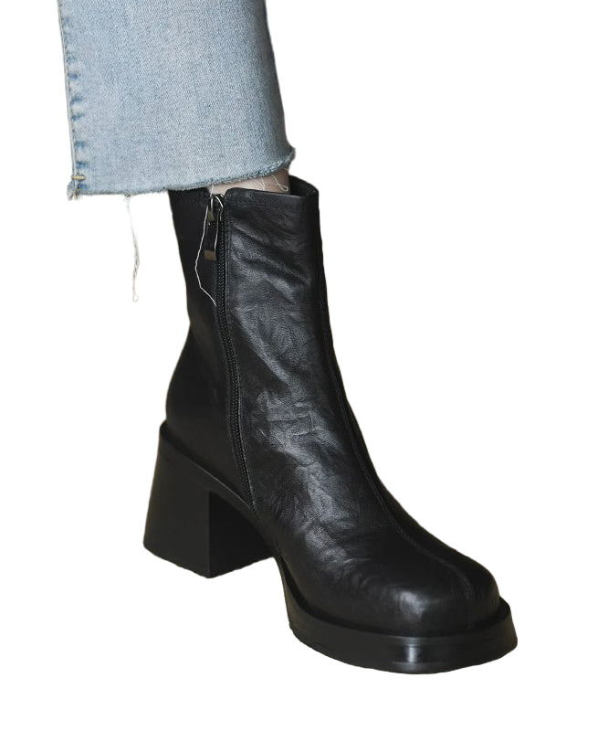 Women's Chunky Heel Zip Boots - Brown/Black
