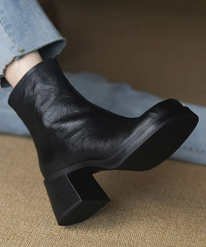 Women's Chunky Heel Zip Boots - Brown/Black