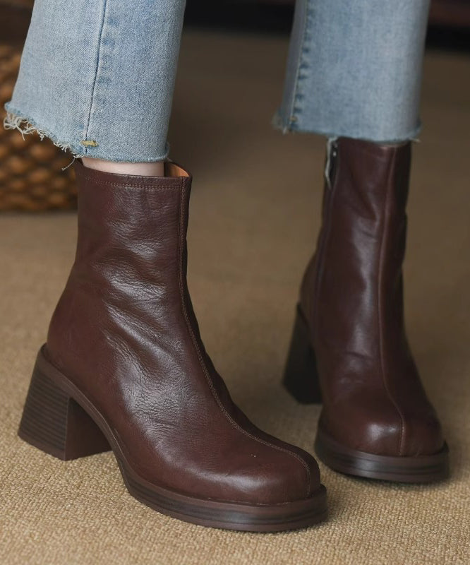 Women's Chunky Heel Zip Boots - Brown/Black