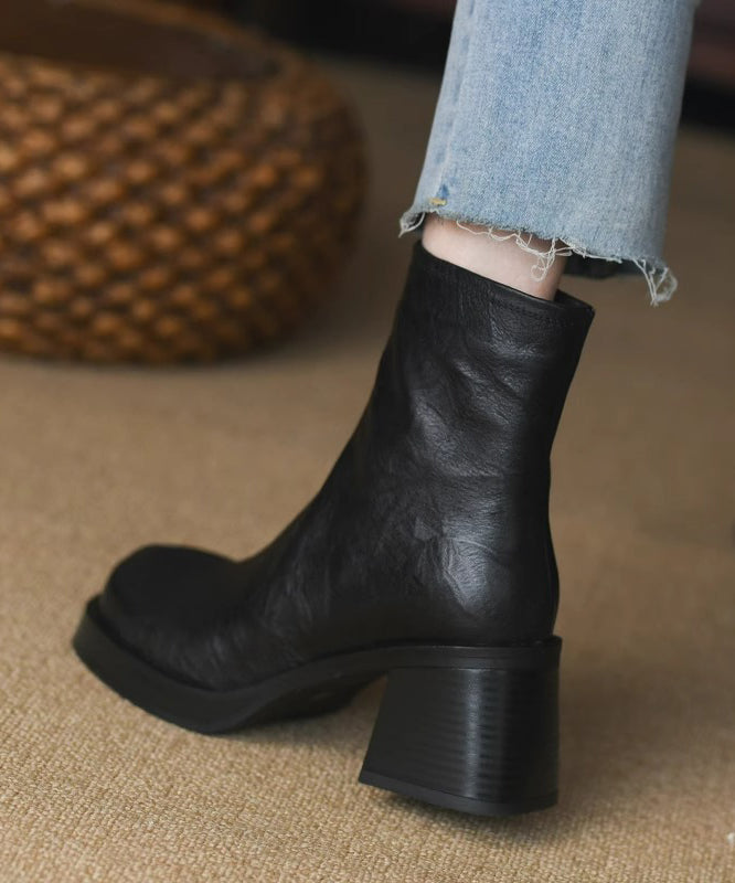 Women's Chunky Heel Zip Boots - Brown/Black