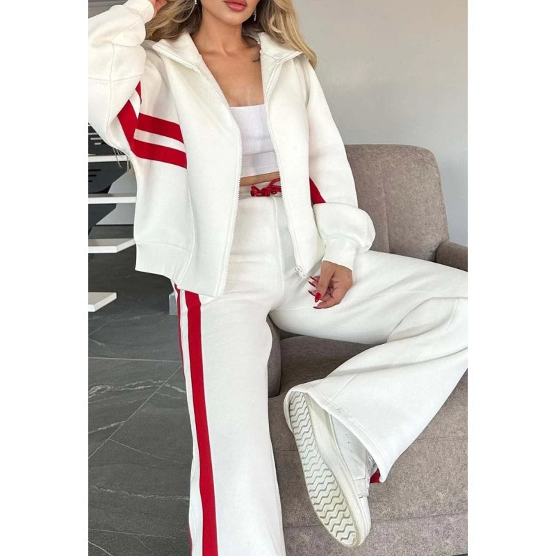 Women's Contrast Stripe Zip-Up Lounge Tracksuit Set