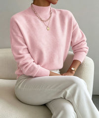 Women's Cozy Fine-Knit Sweater with Stand-Up Collar and Drop Shoulders