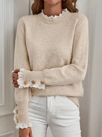 Women's Crew Neck Fine Knit Sweater - Elegant & Comfortable