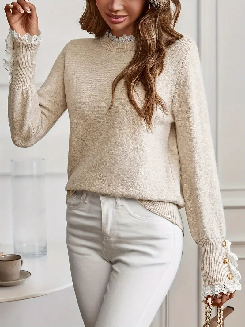 Women's Crew Neck Fine Knit Sweater - Elegant & Comfortable