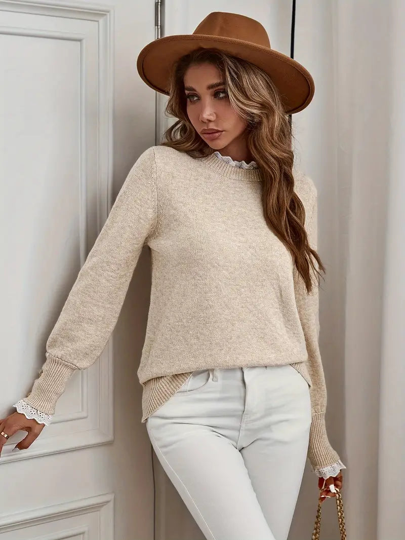 Women's Crew Neck Fine Knit Sweater - Elegant & Comfortable