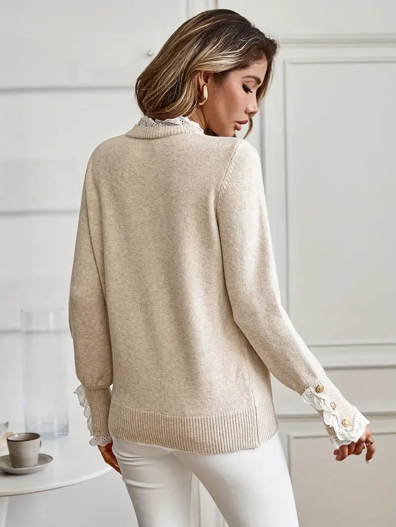 Women's Crew Neck Fine Knit Sweater - Elegant & Comfortable