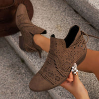 Women's Cutout Detail Pointed-Toe Lace-Up Ankle Boots