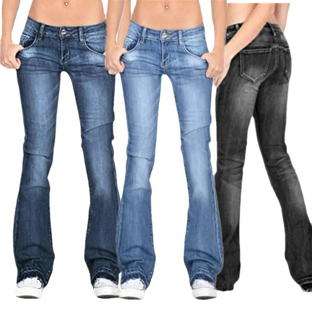 Women's Denim Low-Rise Flared Jeans with Casual Vintage Look & Flared Leg | Charly
