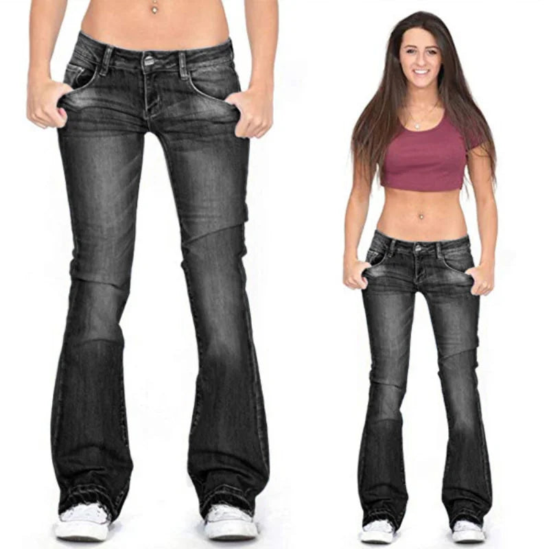 Women's Denim Low-Rise Flared Jeans with Casual Vintage Look & Flared Leg | Charly