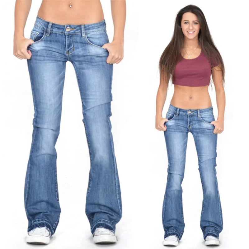 Women's Denim Low-Rise Flared Jeans with Casual Vintage Look & Flared Leg | Charly