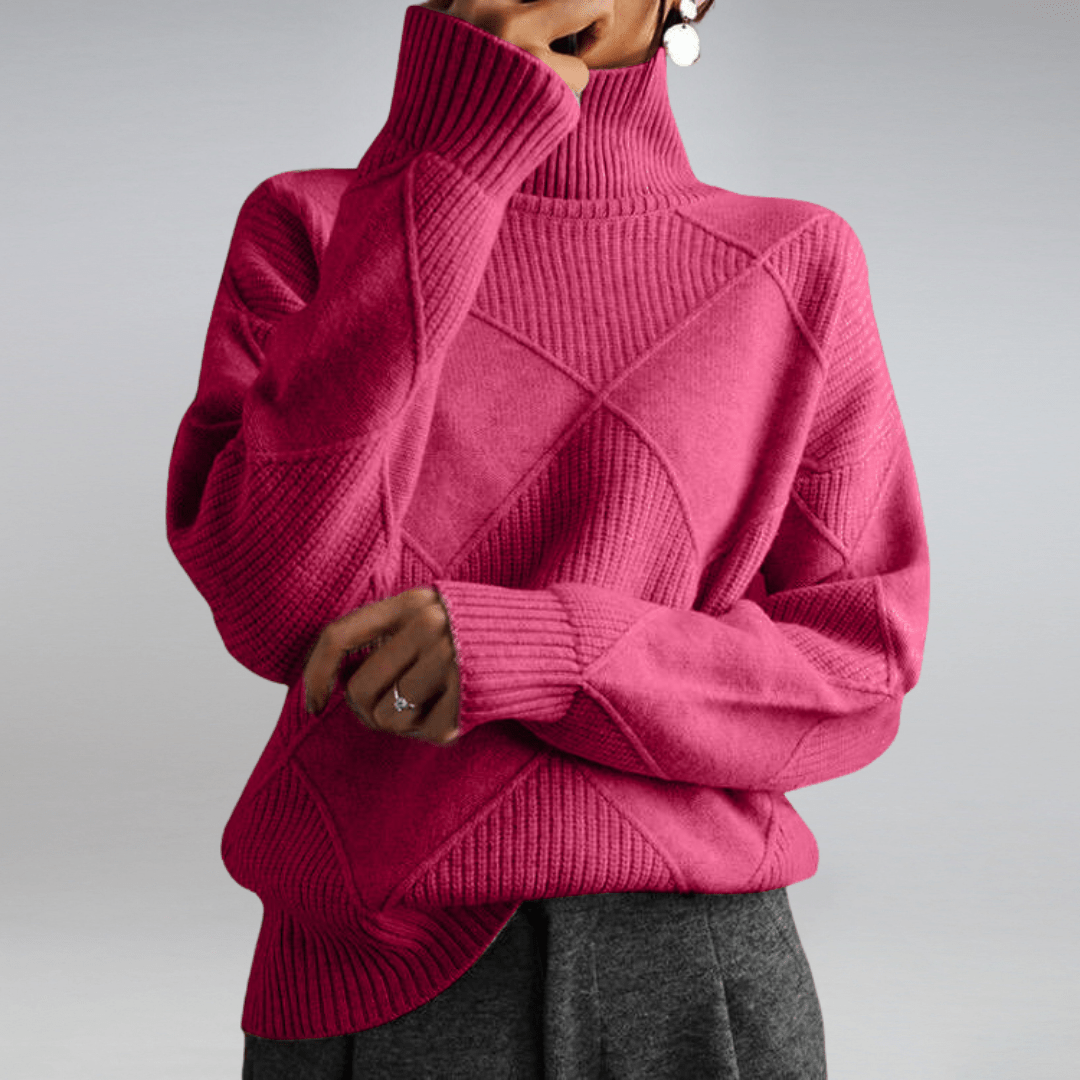 Women's Diamond Knit Sweater - Textured Long-Sleeve Pullover