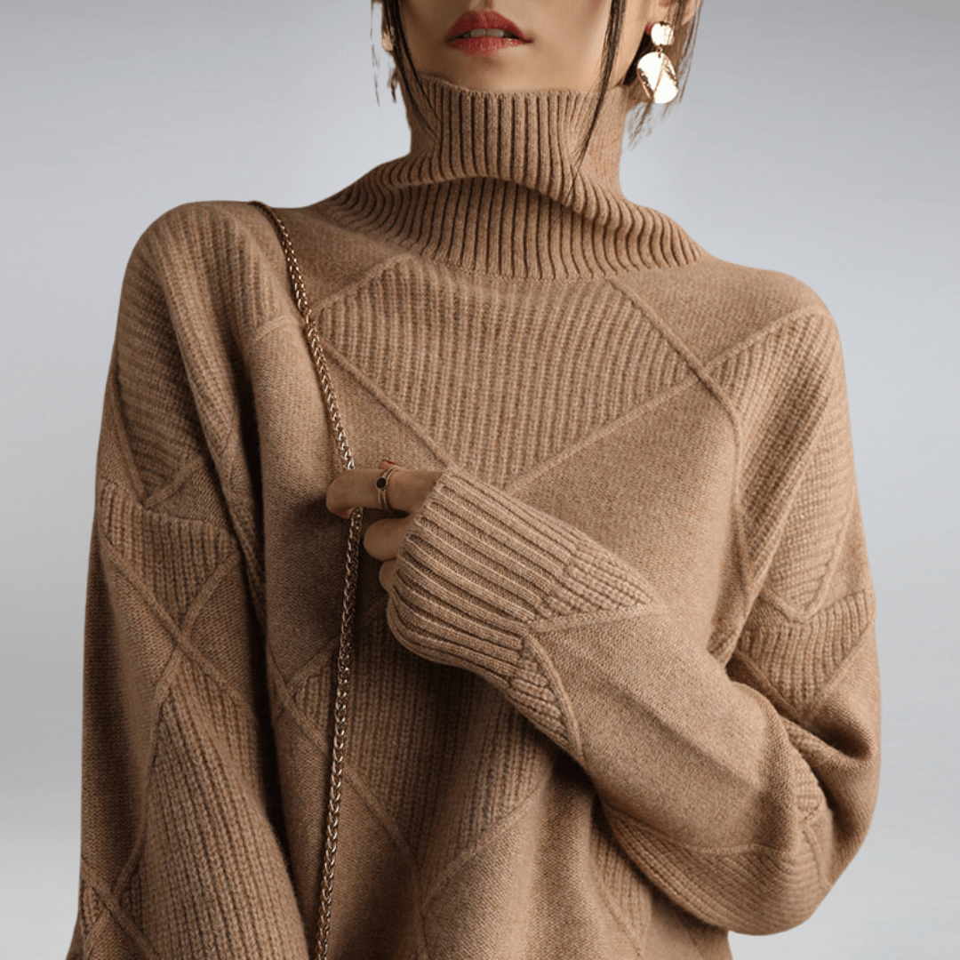 Women's Diamond Knit Sweater - Textured Long-Sleeve Pullover