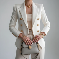 Women's Double-Breasted Blazer with Buttons - Elegant Long-Sleeve Suit Jacket