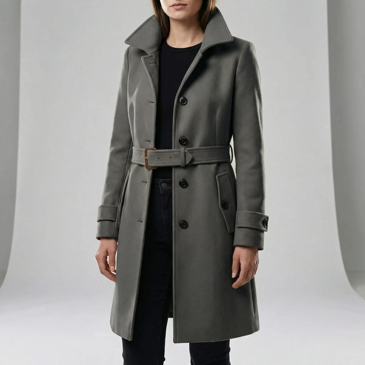 Women's Double-Breasted Trench Coat with Belt
