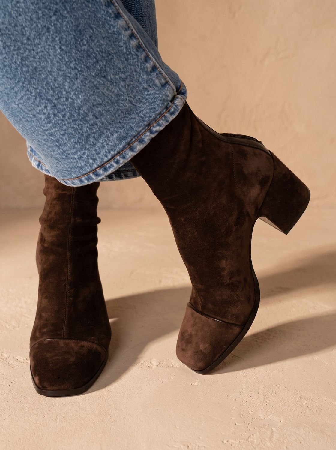 Women's Elegant Square-Toe Block-Heel Suede Mid-Calf Boots