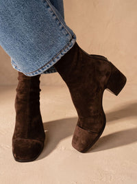 Women's Elegant Square-Toe Block-Heel Suede Mid-Calf Boots
