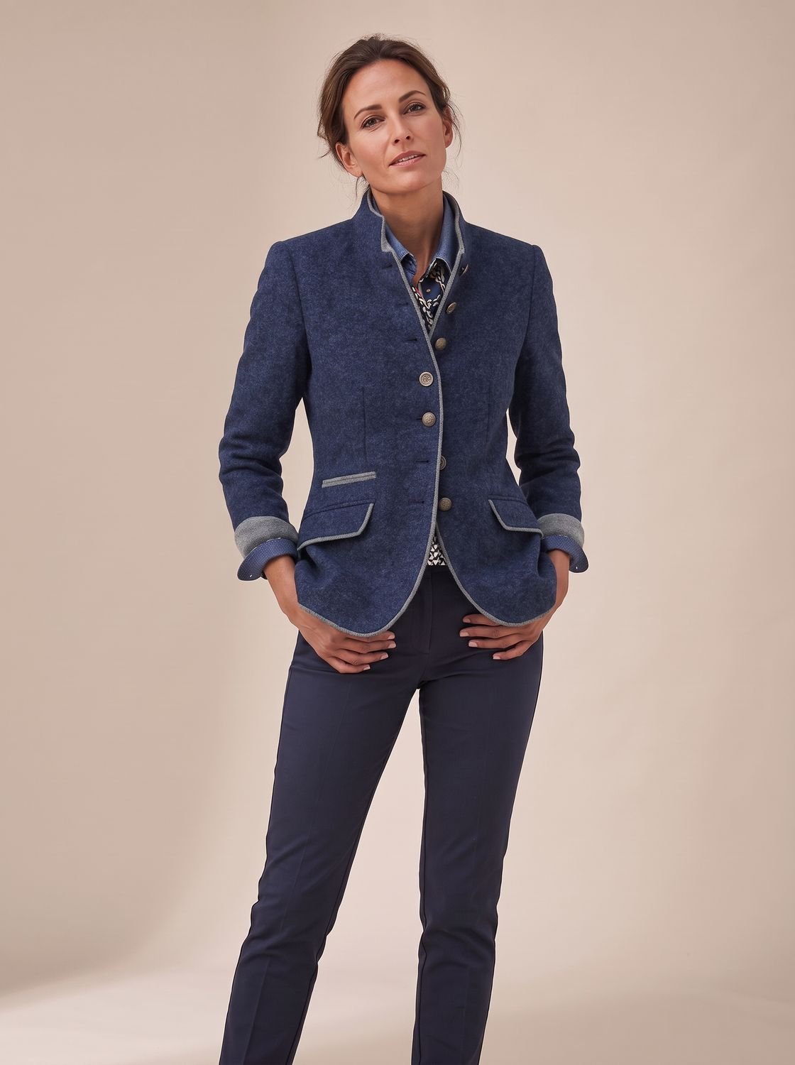Women's Elegant Stand-Collar Button-Front Blazer Cardigan