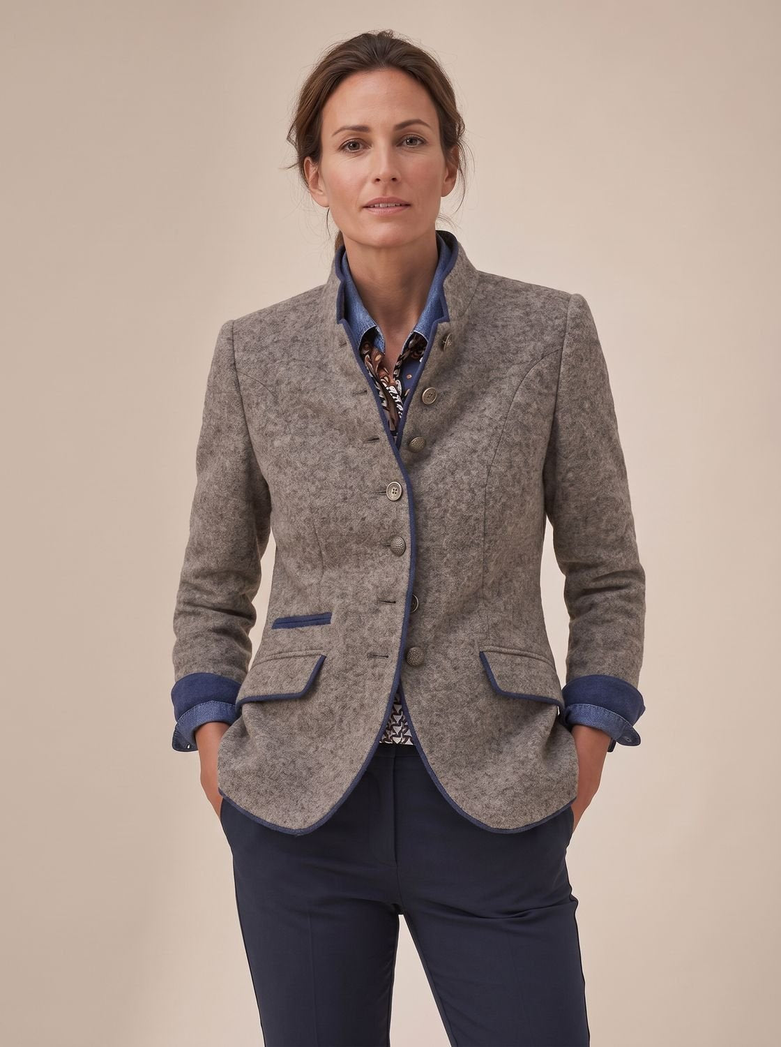 Women's Elegant Stand-Collar Button-Front Blazer Cardigan