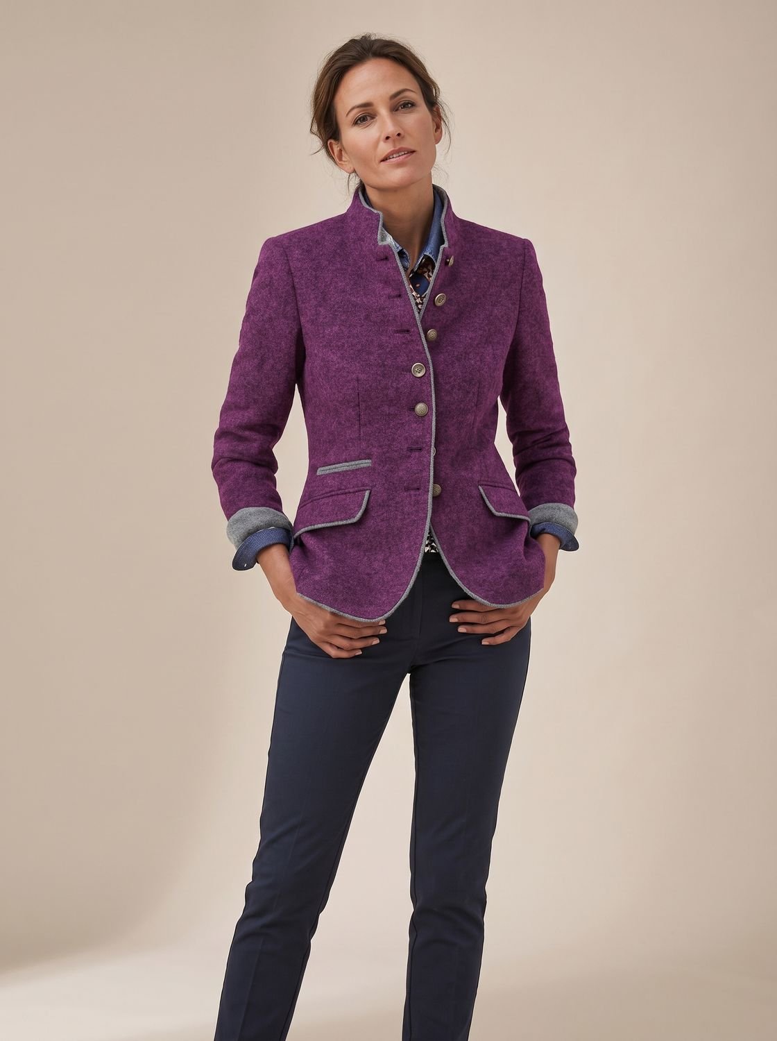 Women's Elegant Stand-Collar Button-Front Blazer Cardigan